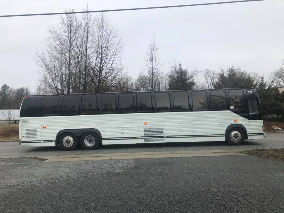 Motorcoach freshly painted solid white