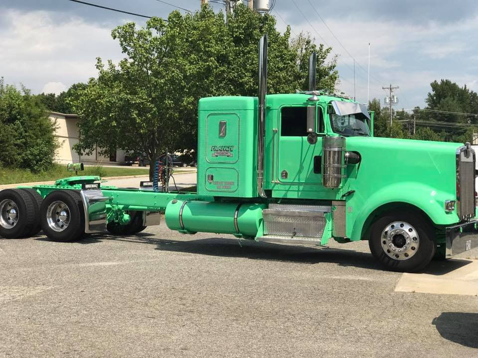 Bright green painted semi tractor