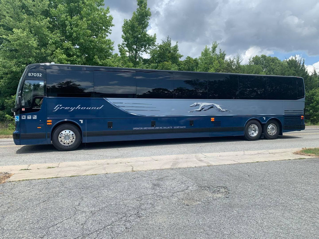 Motorcoach painted dark blue